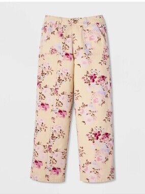 Girls' Mid-Rise Floral Wide Leg Pants - Cat & Jack Cream L